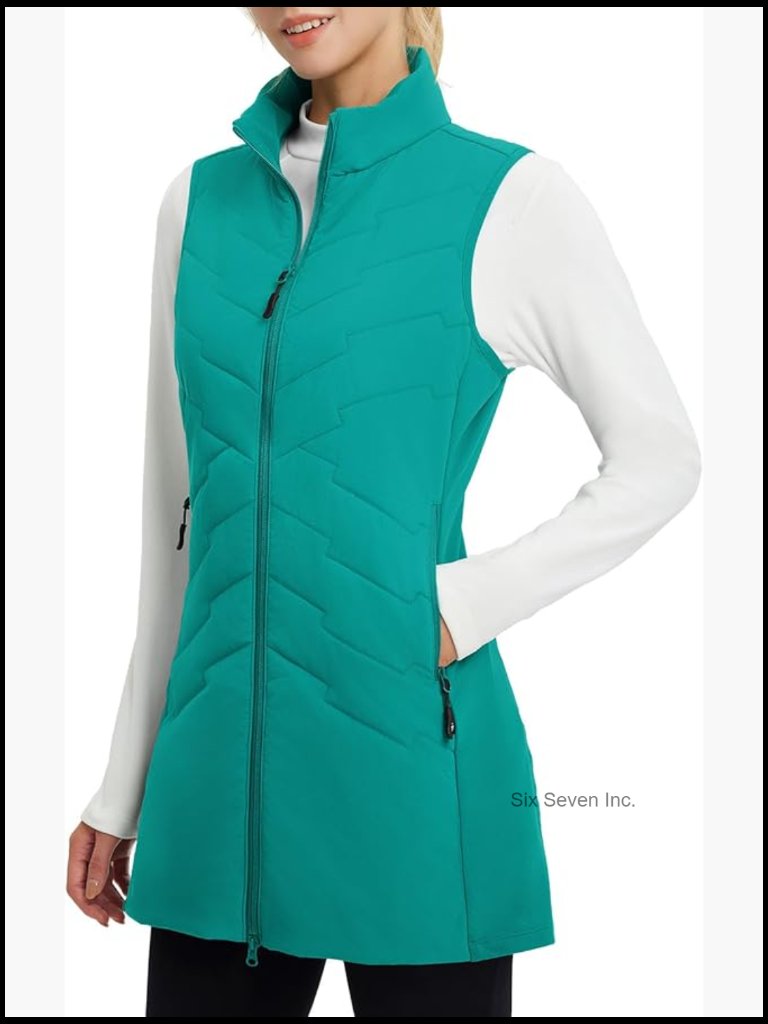 Long Puffer Vest Sleeveless Jacket Fleece Hybrid Lightweight Water-Resistant